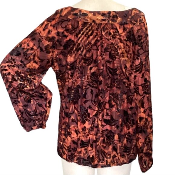 Chico's Sheer Flocked Velvet Floral BOHO Peasant Top (XL/16) #81B - Picture 4 of 7